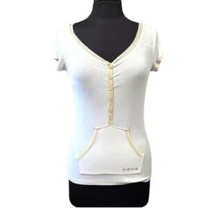 Vintage Bebe Large Henley Ribbed Tee TVD Elenacore Delicate White Knit